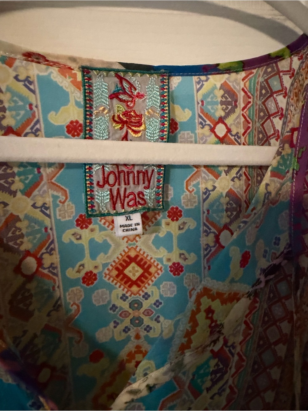 Johnny Was Multicolor Floral Boho Blouse and Skirt Set - Turquoise, Purple - Picture 4 of 10